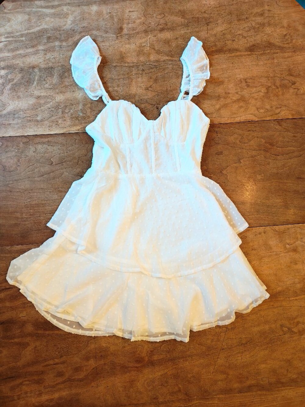 Selfie Leslie White Ruffle Mini Dress AU 8 / US S